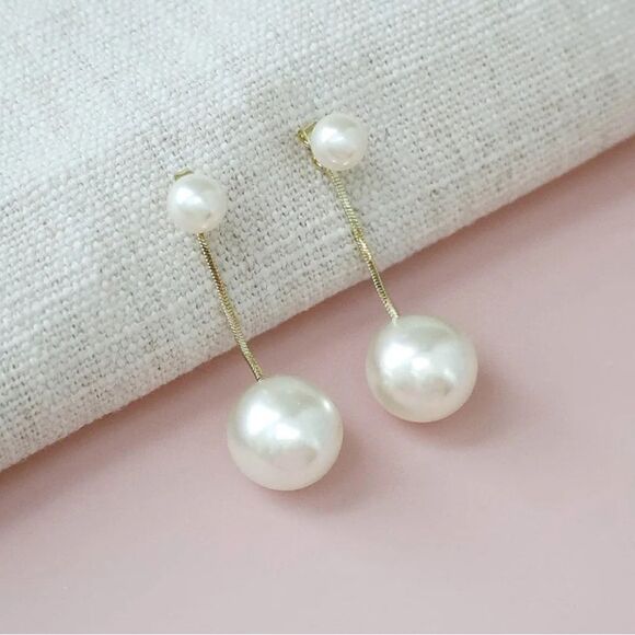 Double pearl drop earrings N211 - Picture 1 of 4